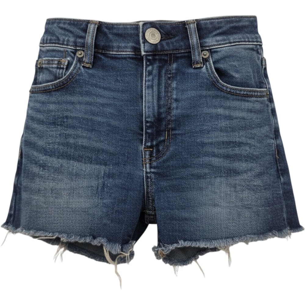 American Eagle Super‎ Stretch Blue Denim Shortie Cut Off Frayed Shorts Size 2 O6